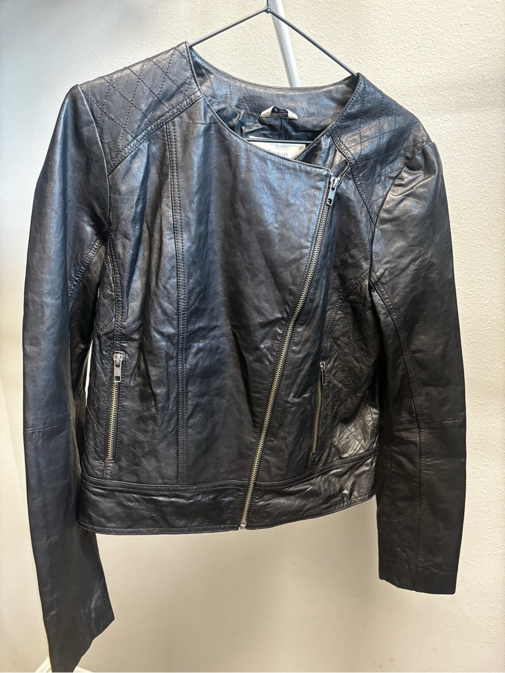 Caslon Black Leather Moto Jacket with Asymmetrical Zip